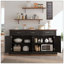 Buffet de rangement réglable avec 3 poignées rétro en métal et 4 pieds en pin, pour le hall d'entrée, le salon, la salle d'étude et la salle à manger-122837654-122837652