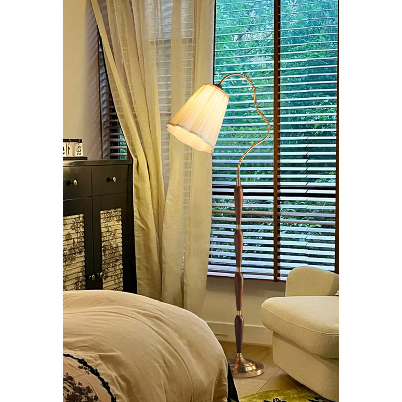Lampe sur pied en bois massif, quincaillerie et tissu de style rétro français chinois, Doré