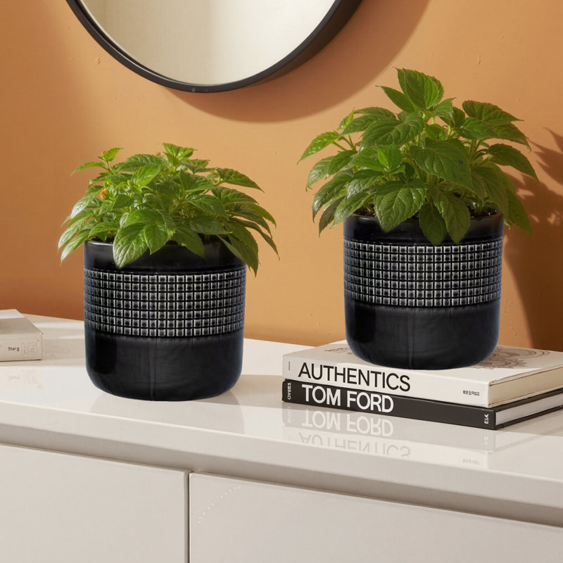 Ensemble de 3 pots de fleurs décoratifs pour l'extérieur avec pot de 10 po, Noir / blanc