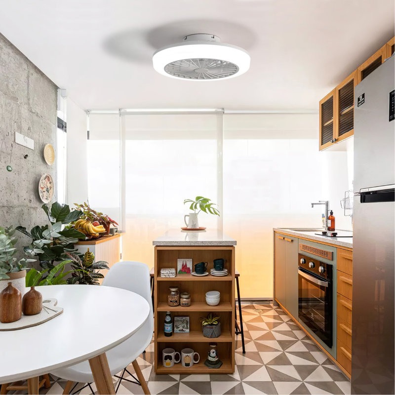 Ventilateur de plafond fermé 18 pouces avec lumière et télécommande, ventilateur encastré moderne à profil bas sans pales pour la salle à manger de la cuisine de la chambre à coucher
