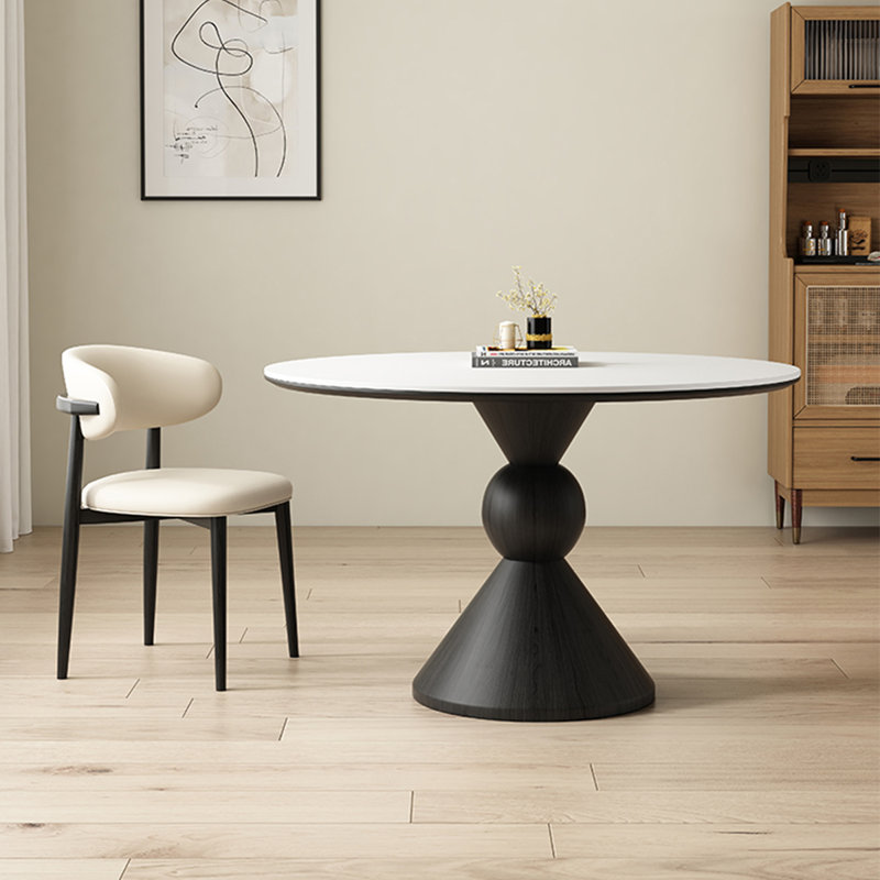 Black Round Sintered Stone Dining table, 29.53" H x 39.37" W x 39.37" D, Black