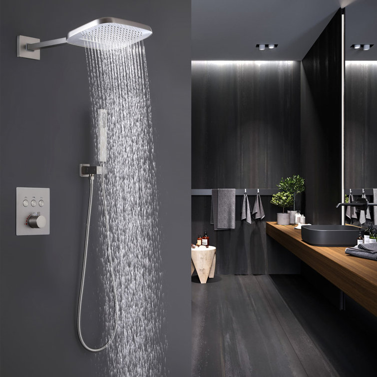 20 x 12 Modern Thermostatic Shower System with Handshower & Rack Solid Brass in Black