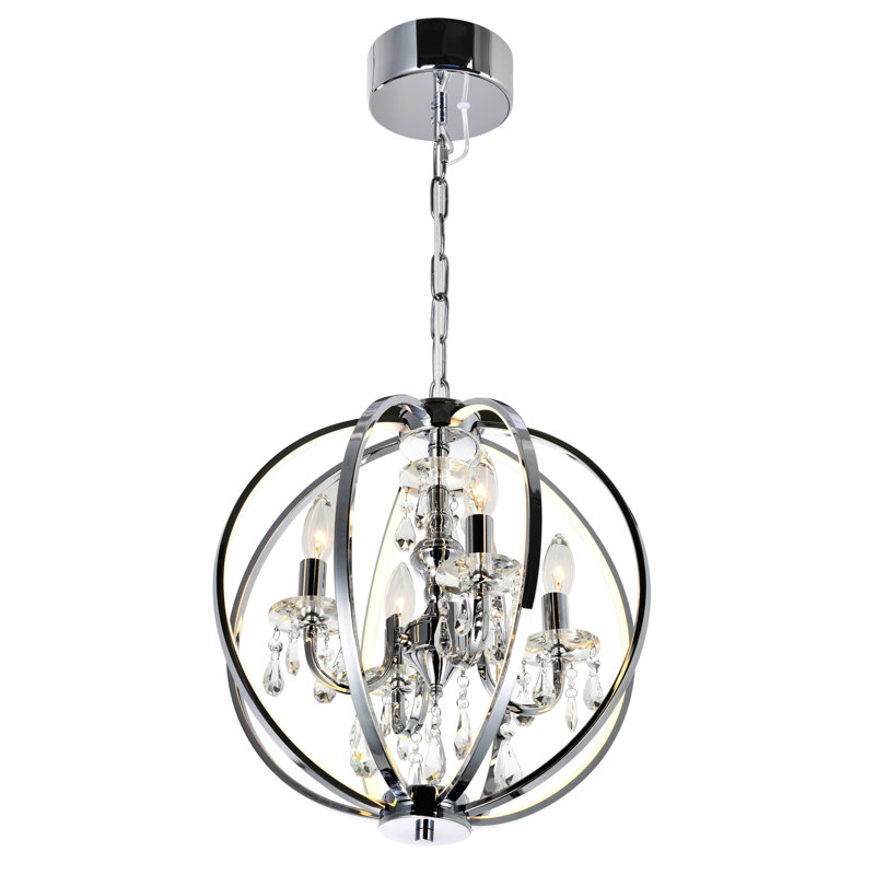 16'' Chrome Contemporary Chandelier for Foyer, Hallway, Bathroom – LED Compatible 4-Light with E12 Bulb Base