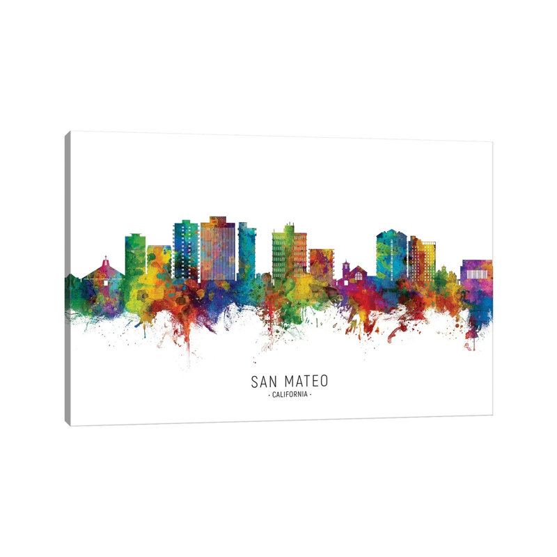 San Mateo California Skyline City Name by Michael Tompsett - Wrapped Canvas Painting, 20.32 cm H x 30.48 cm W