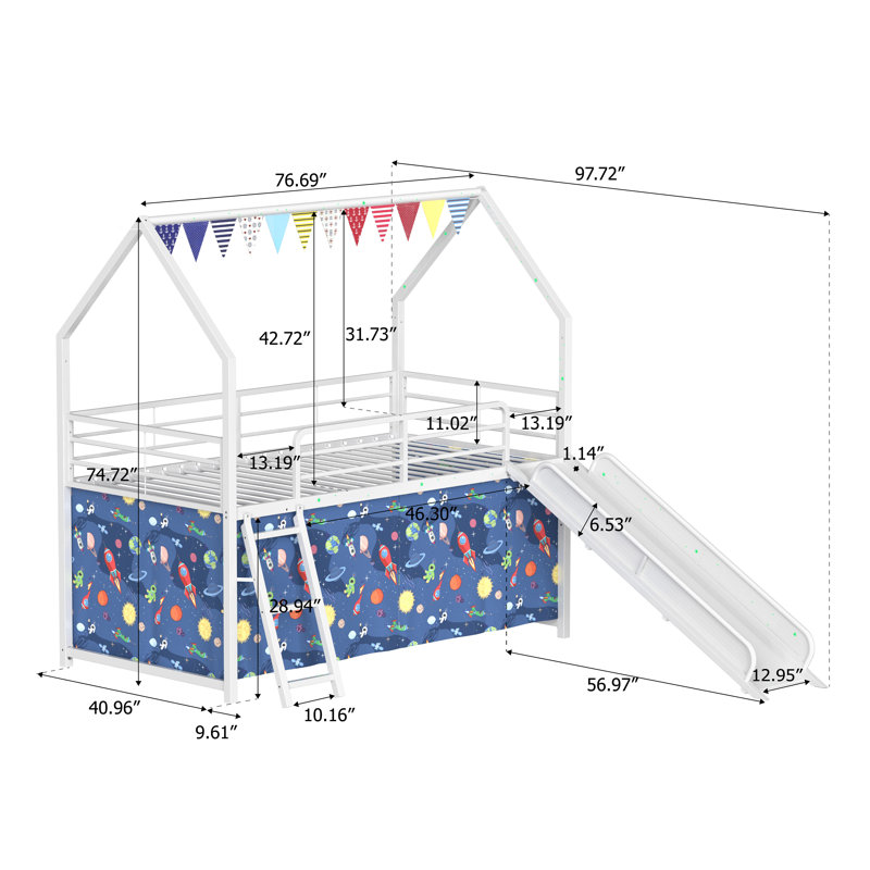 Ensemble de lit mezzanine simple Jack, Blanc / Bleu