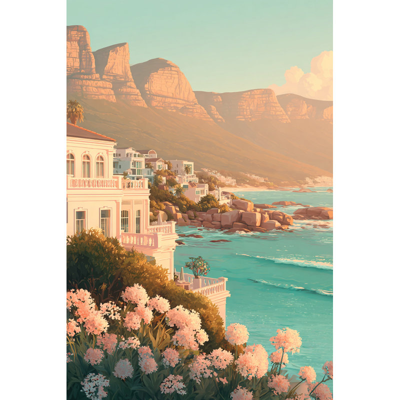 «Golden Coastline Villa View», art mural sur toile tendue, H 16 po x l 12 po x P 1 po