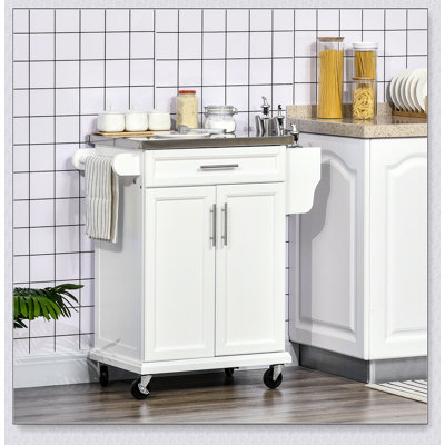 Versatile Rolling Kitchen Cart with Stainless Steel Top, Drawer, Towel Rack, and Spice Rack for Efficient Storage and Mobility