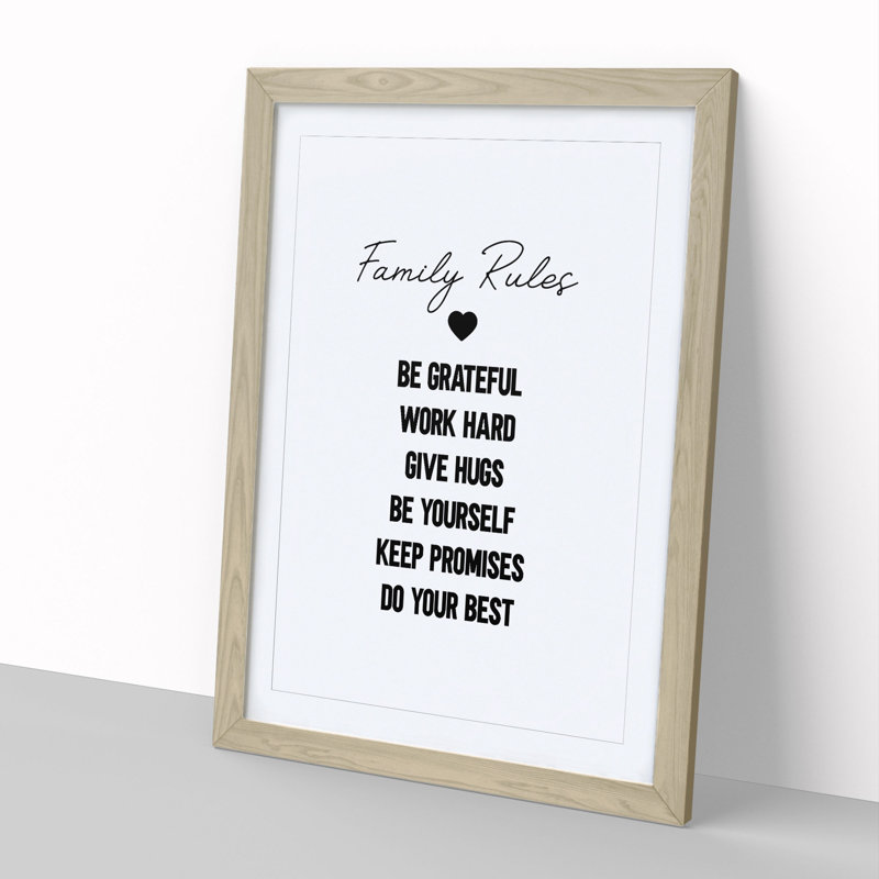 Family Rules - Picture Frame Typography, 36cm H x 27cm W x 2cm D, Oak