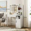 Table de coiffeuse blanche avec finition et miroir Conception de rangement multifonctionnelle; Table de rangement pour chambre à coucher et maquillage.
