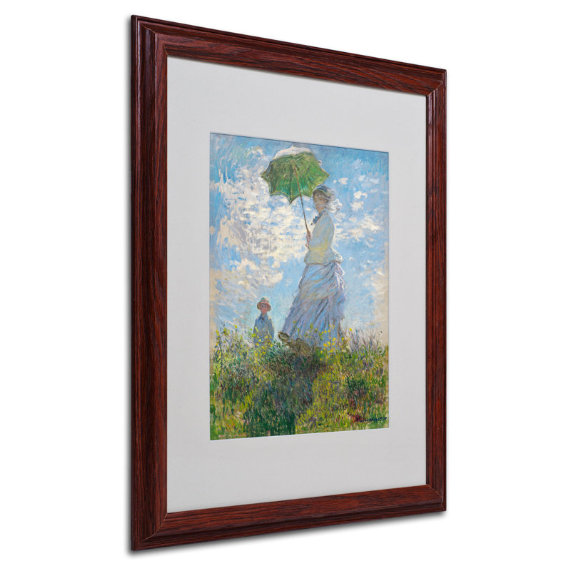 «Woman with a Parasol 1875» par Claude Monet, reproduction d'art encadrée, H 20 po x l 16 po x P 0,5 po, Brun
