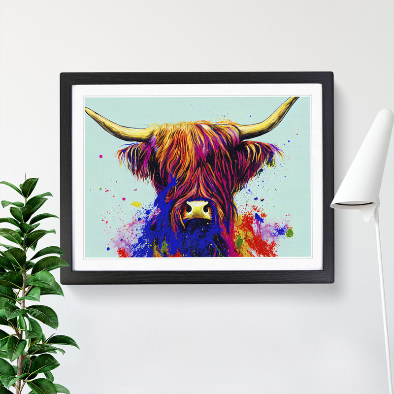 Highland Cow Splash Vol.3 Abstract - Single Picture Frame Painting, Black, 25cm H x 34cm W x 2cm D