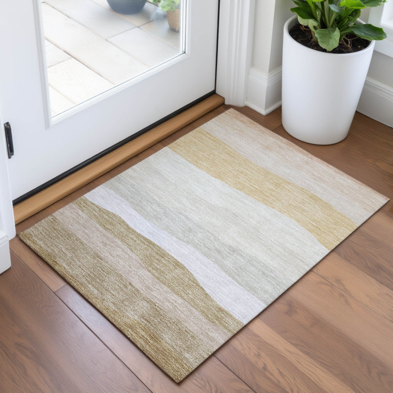 Machine Washable Indoor/Outdoor Xhevrie Wheat Rug, Rectangle 1'8" x 2'6"