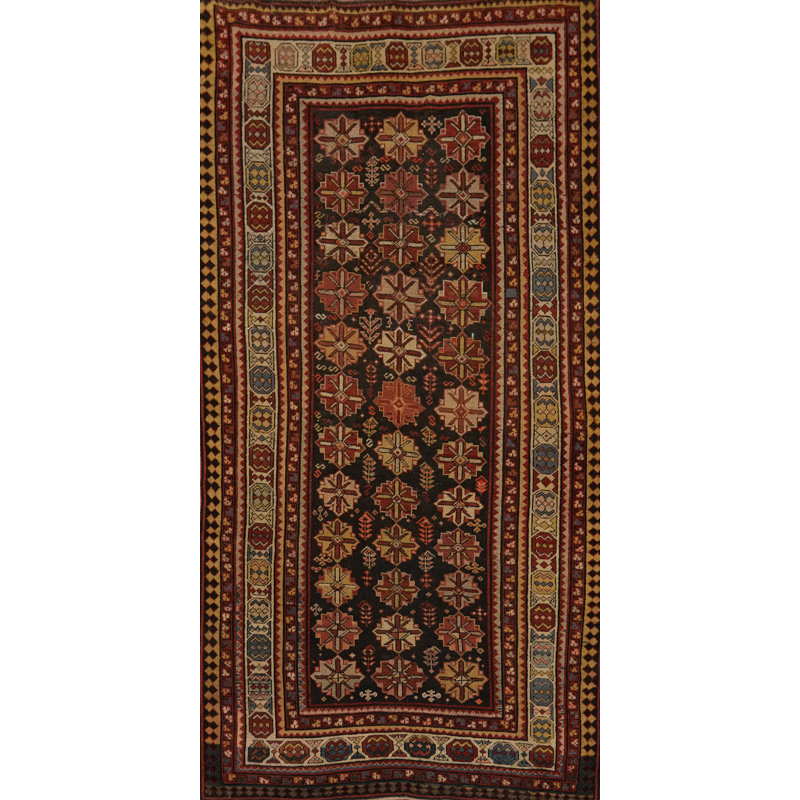 Tapis oriental pré-1900 à teinture végétale antique 4 x 8