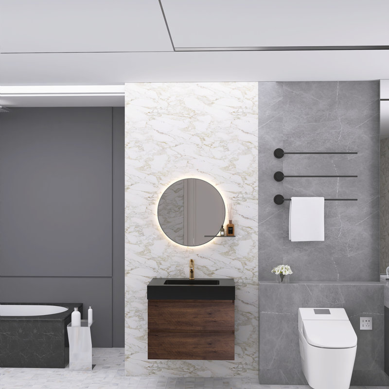 Lillyanah 30'' Single Bathroom Vanity with Solid Surface Top, Matte Black, Brown