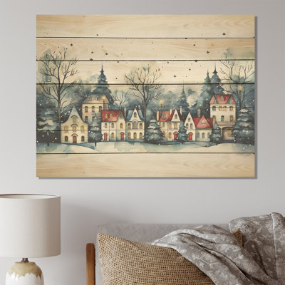 Village de Noël en hiver I - Paysage d'hiver sur bois