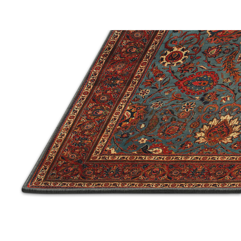 Tapis décoratif floral rouge/bleu sameeha, Rectangle 5 pi x 8 pi