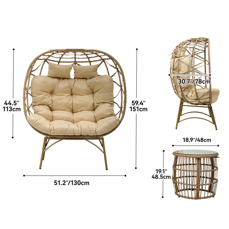 Fauteuil à œufs double Consiglia (avec table de bout) Consiglia, Beige