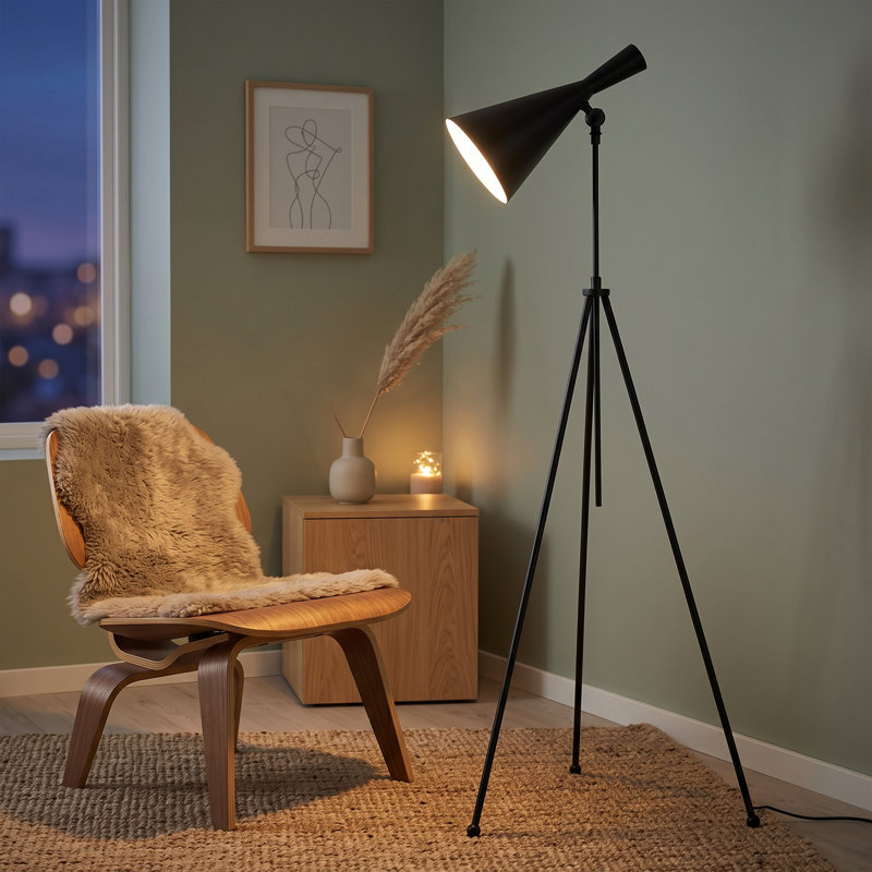 Lampe sur pied géométrique contemporaine noire Eclipse