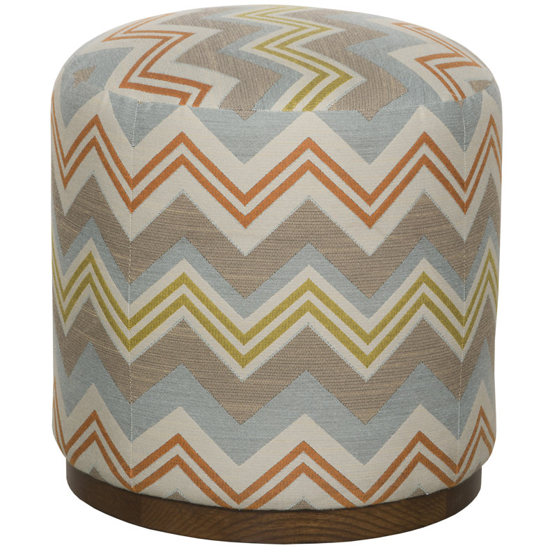 Haskell By Michael Weiss Round Ottoman, Worthy Snow Polyester Blend, Havana
