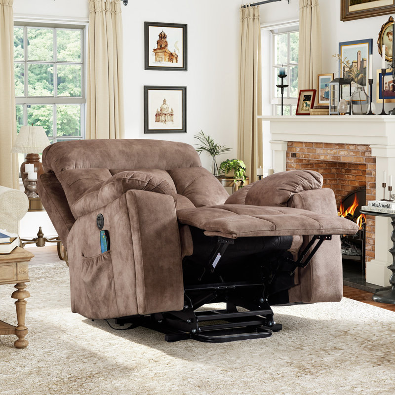 Fauteuil inclinable surdimensionné en microfibre de 40,5 po de large avec chauffage chauffant et deux porte-gobelets cachés et port USB et poche latérale