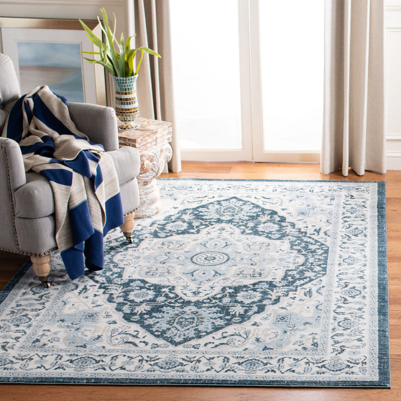 Delmer Oriental Blue Area Rug, Rectangle 4' x 6'