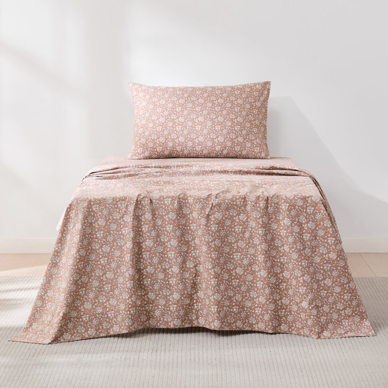 Ensemble de draps en coton Zara, Rouge, Ensemble de draps pour lit simple avec 1 taie d'or