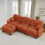 Canapé modulaire en L à 3 places avec repose-pieds, canapé en tissu de chenille confortable avec design plissé, mousse ergonomique haute densité, accoudoirs courbés et 2 coussins ronds, orange