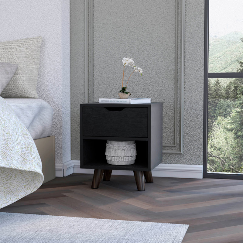 Table de chevet à 1 tablette de rangement noire - Table de chevet moderne avec tiroirs de rangement | Organisateur de mobilier élégant