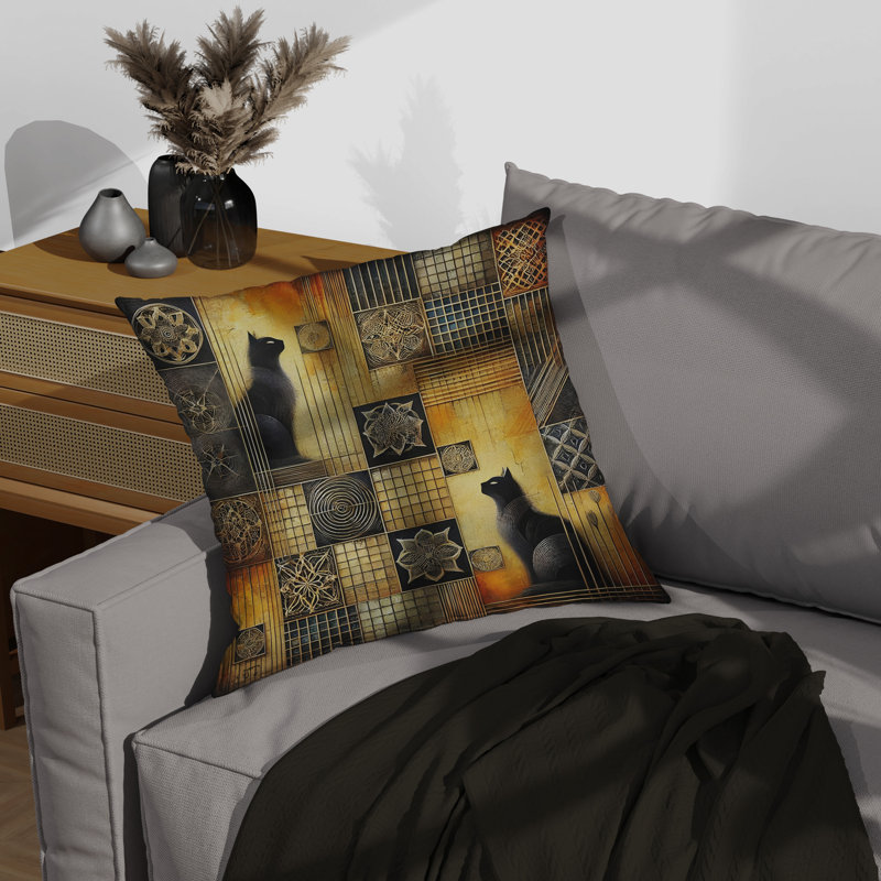 Two Black Cats Throw Pillow, 16"H x 16"W