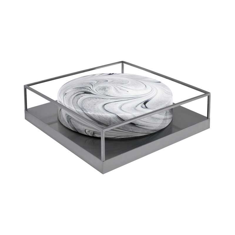 Plafonnier encastré avec verre, Nickel brossé, Transparent / noir, H 5 po x l 18 po x P 18 po