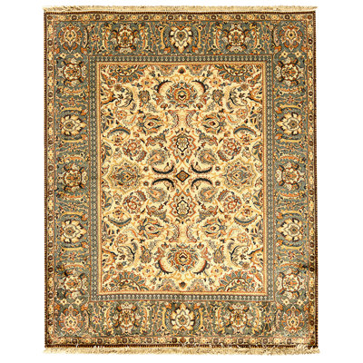 High-Quality Hand-Knotted Cream And Green Area Rug