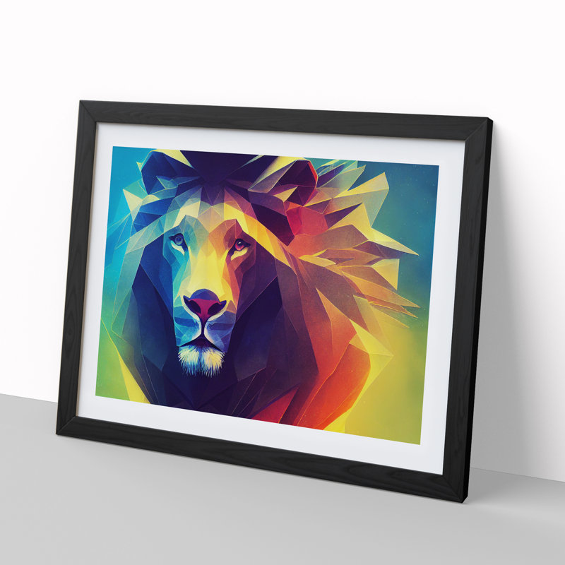 Illuminated Abstract Lion - Single Picture Frame Print, Black, 46cm H x 64cm W x 2cm D