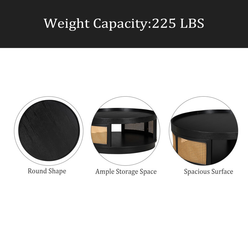 Table basse 36,8 po Mid-Century, Noir / brun