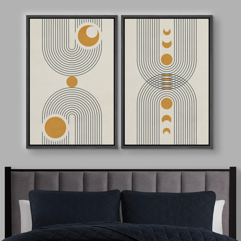Mid-Century moderne bohème 2 pièces, H 36 po x l 48 po, Noir