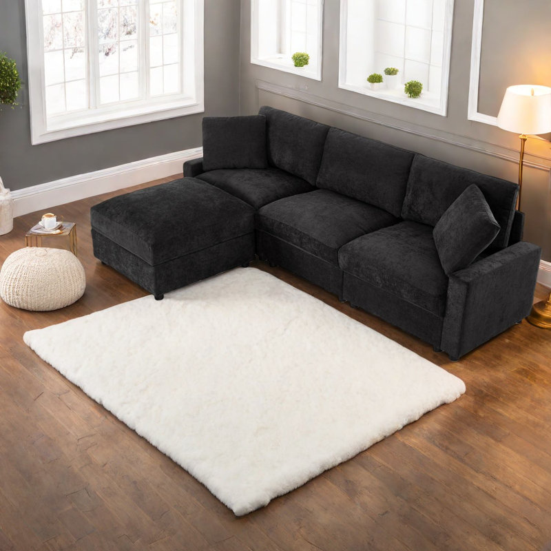 Canapé modulaire en polyester noir avec rangement en L
