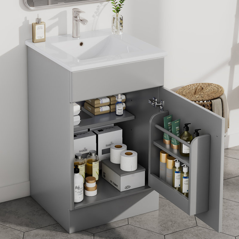 Meuble-lavabo de 20 po avec lavabo à poser en céramique, Gris