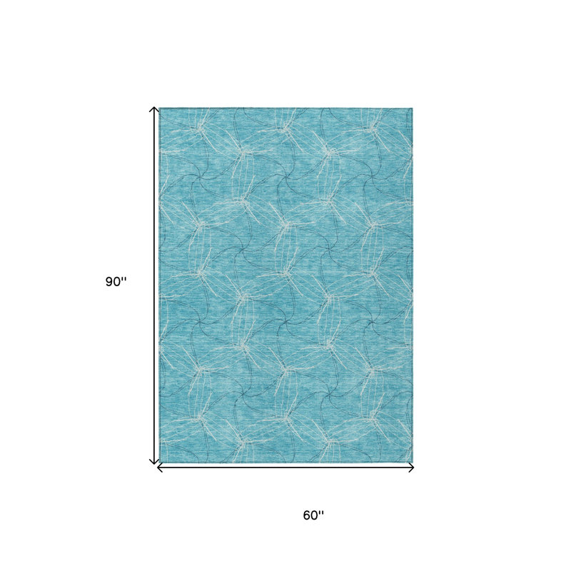 Tapis intérieur / extérieur lavable 5 pi x 8 pi turquoise et ivoire