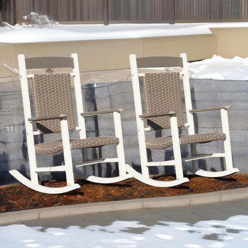 Premium HDPE & Wicker Rocking Chair - High-Back Ergonomic Design with 380LB Capacity