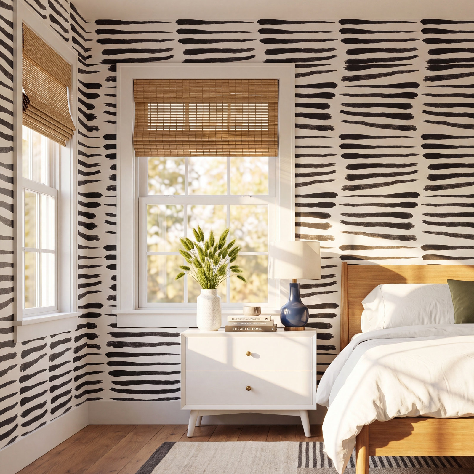 Nomad Modern Striped Peel & Stick Wallpaper, Black/White, Self-adhesive, Vinyl