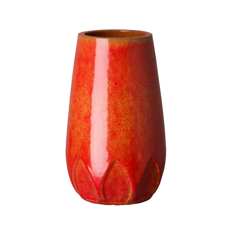 Vase de table Ayatt, H 18 po x l 8,5 po x P 8,5 po, Orange vif