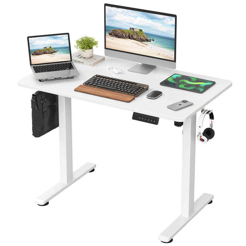 Radke Height Adjustable Rectangle Standing Desk, White, 39.37" W x 23.62" D