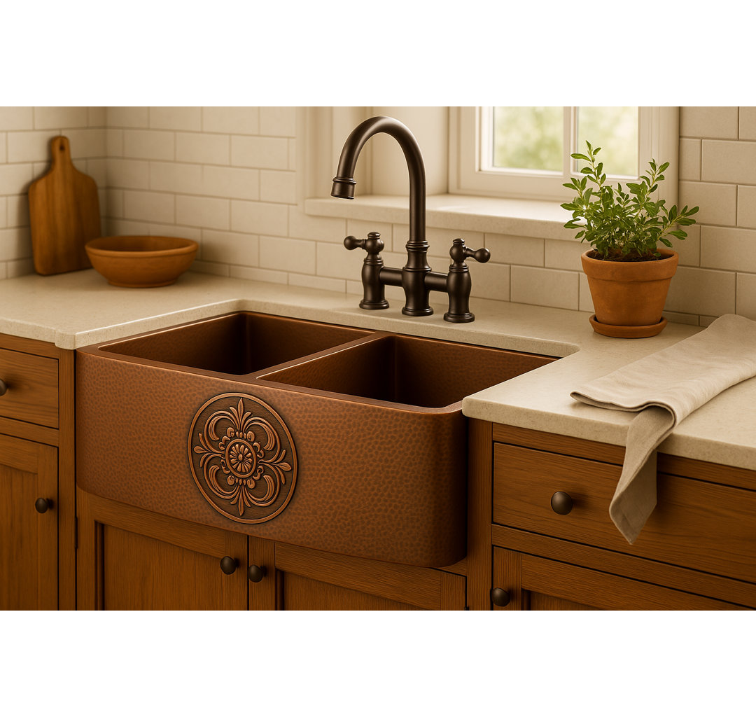 Williston Forge Blaydon 530mm W Double Bowl Copper Kitchen Sink