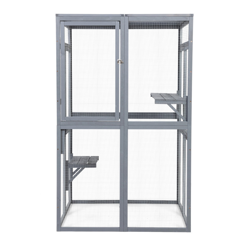 Maison pour chat en bois pour l'extérieur avec plateformes pour le plaisir et la résistance aux intempéries, Gris