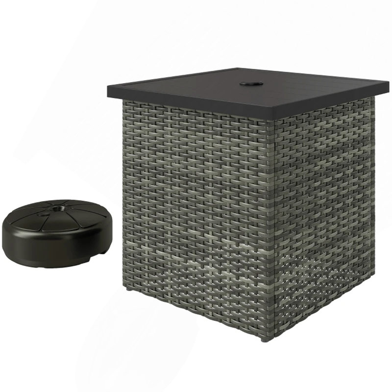 Square Outdoor End Table,Wicker Side Table With Umbrella Hole