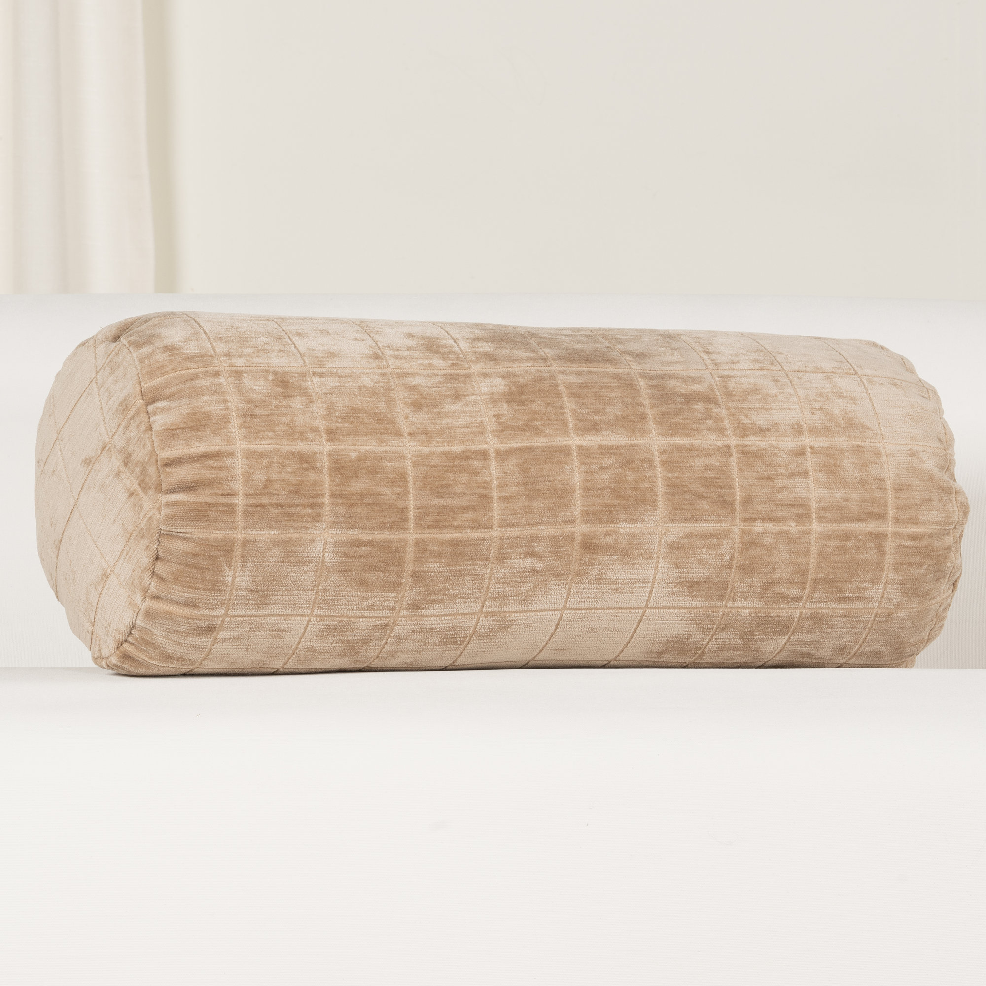 Otterville Velvet Grid Bolster Pillow, Bolster 8"H x 20"W, Beige Geometric