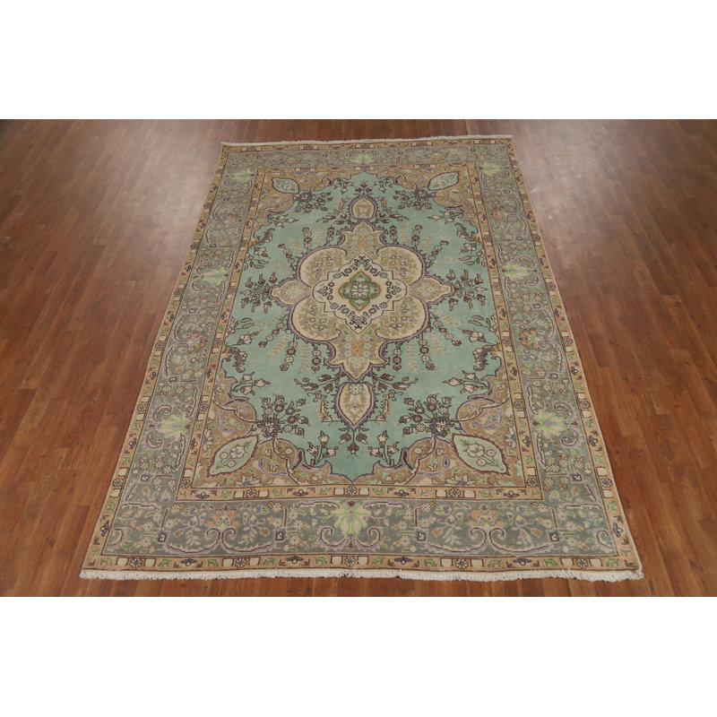 Tapis traditionnel turquoise vert médaillon 6 x 9