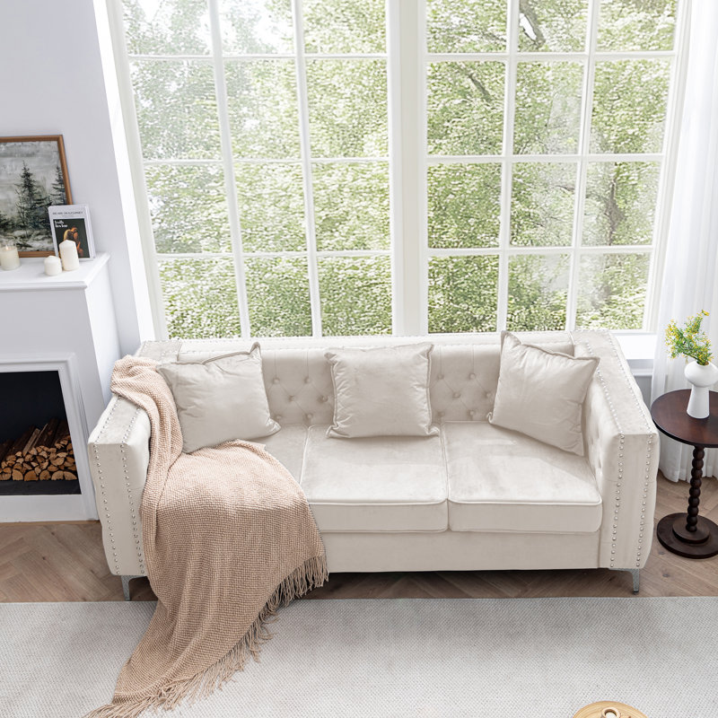 84,65 po. Canapé en velours, mobilier de salon moderne pour appartement, beige, Beige