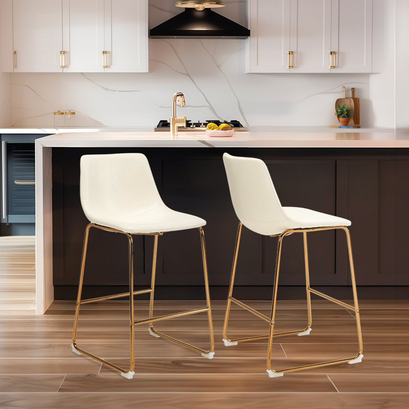 Kodina Nia Leather Counter & Bar Stools, Gold, White, Bar Stool (29.5" Seat Height)