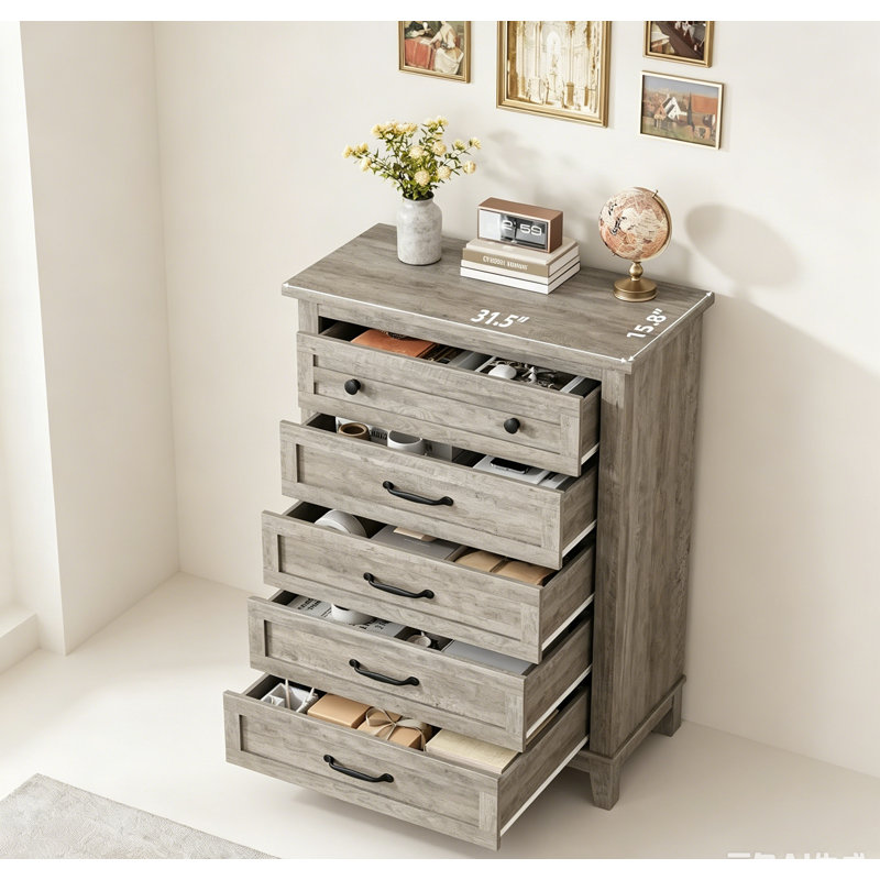 Commode pour la chambre à coucher 5, commode verticale de 41,3 po de hauteur avec grand rangement, commode sur pied en bois
