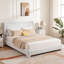 Cadre de lit, cadre de lit Boucle avec tête de lit réglable, lit plateforme tapissier moderne avec lattes de bois, coins arrondis doux, aucun sommier requis, silencieux, assemblage facile-129768435-129768434